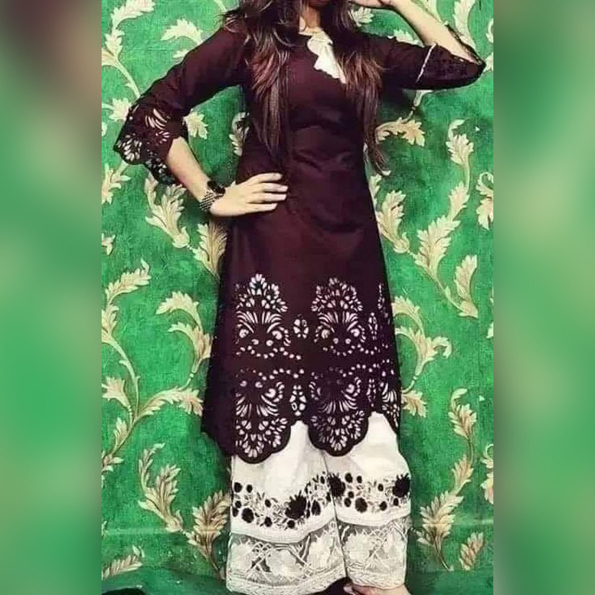 white christmas dresses Lavender Pakistani Lawn Suit with Laser Cut Embroidery main image 1