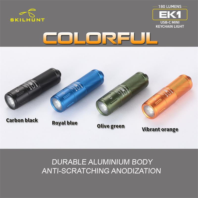 SKILHUNT EK1 180 Lumens EDC Mini Tiny Keychain USB-C Rechargeable LED Flashlight Poket Torch Outdoor Daily Camping Hiking Riding. 