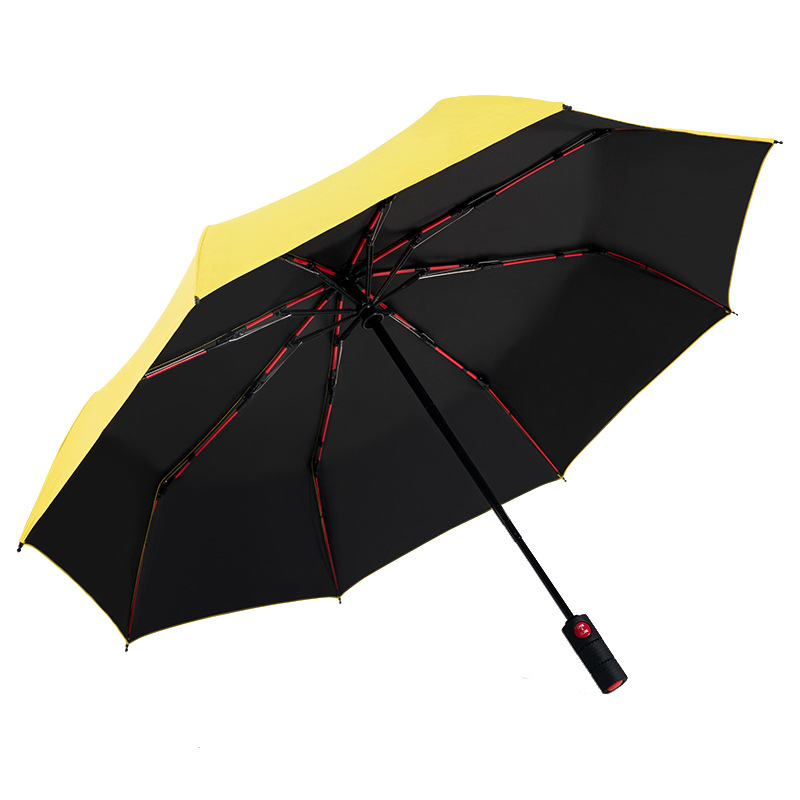 Anti-Storm Sun Self-Opening Umbrella Tri-Fold Red Fiber Automatic Umbrella Men's Parasol. 