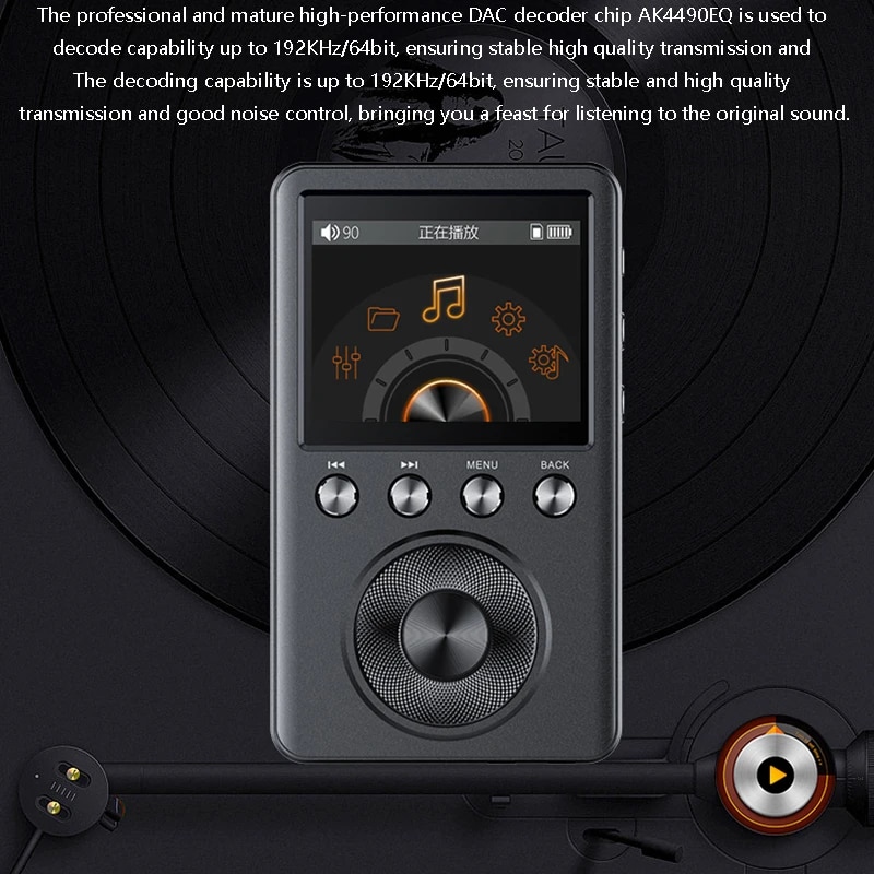 Professional HIFI Music Player MP3 AK4490EQ DAC Support DSD256 CUE Split Track Lossless Decoding Walkman Built-in EQ Adjustment. 