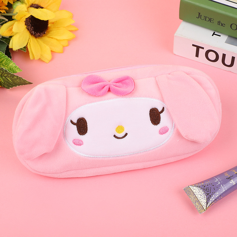 Anime Sanrio Cinnamoroll Large Pencil Case Plush Bag Kuromi My Melody Pompompurin Makeup Storage Bag Student Stationery Gifts