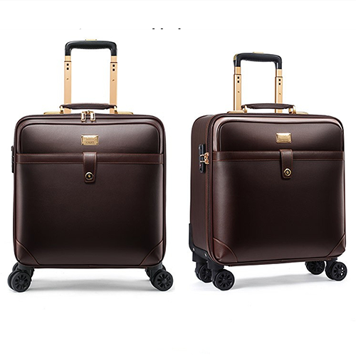BOJUEGZI 18Inch Leather Pilot Trolley Suitcase Wt Lock-002
