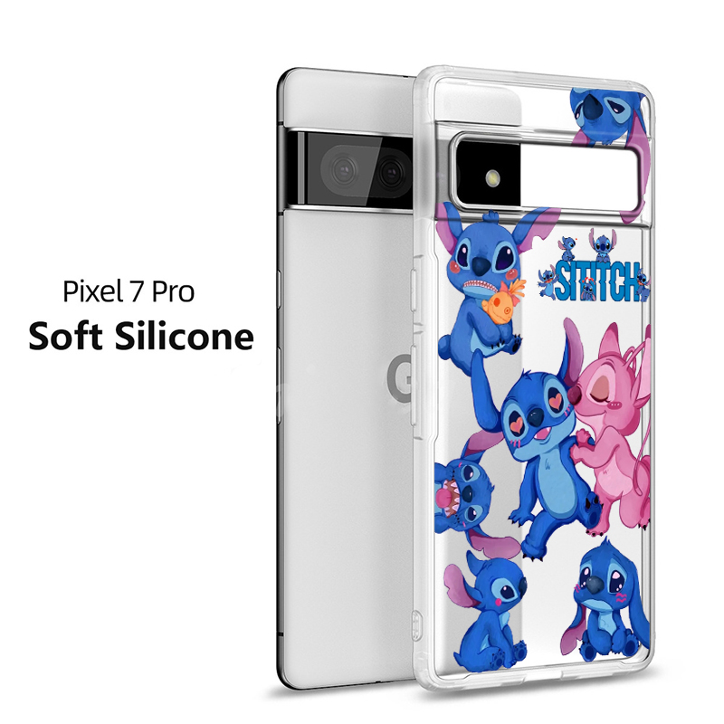 Disney Angel Stitch Lilo Shockproof Case for Google Pixel 8 7 6 Pro 6a 5 5a 4 4a XL 5G Transparent Soft Phone Cover. 