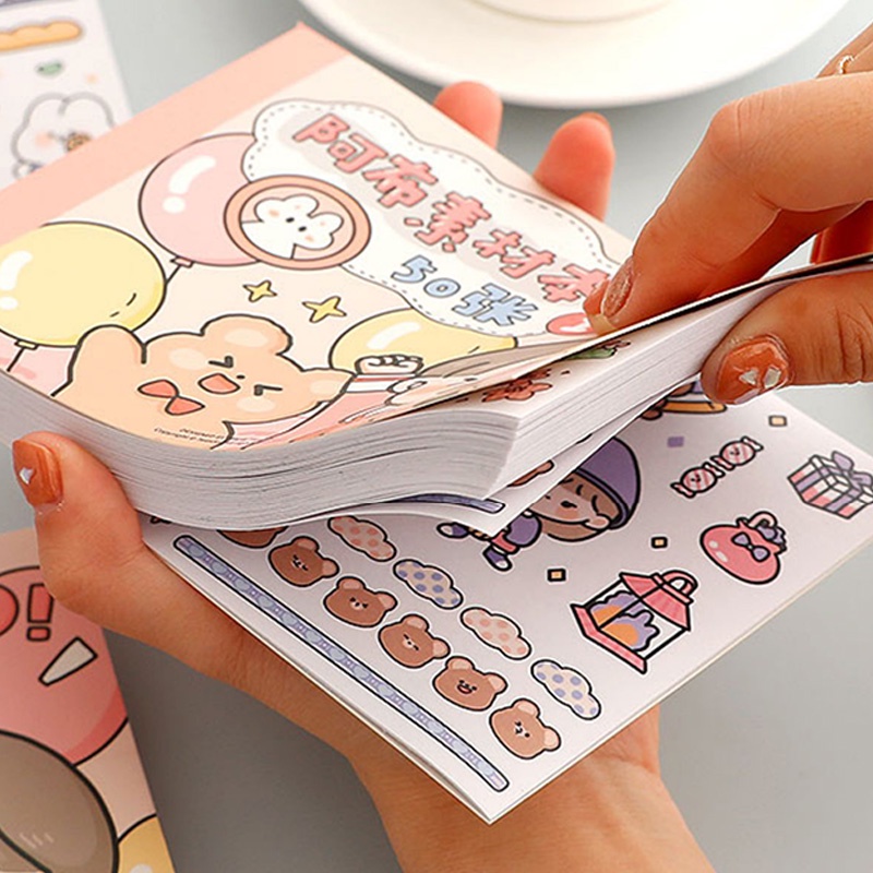 50 Sheets Cute Cartoon Patterns Washi Stickers Handbook Student Decorative DIY Material Stickers Book