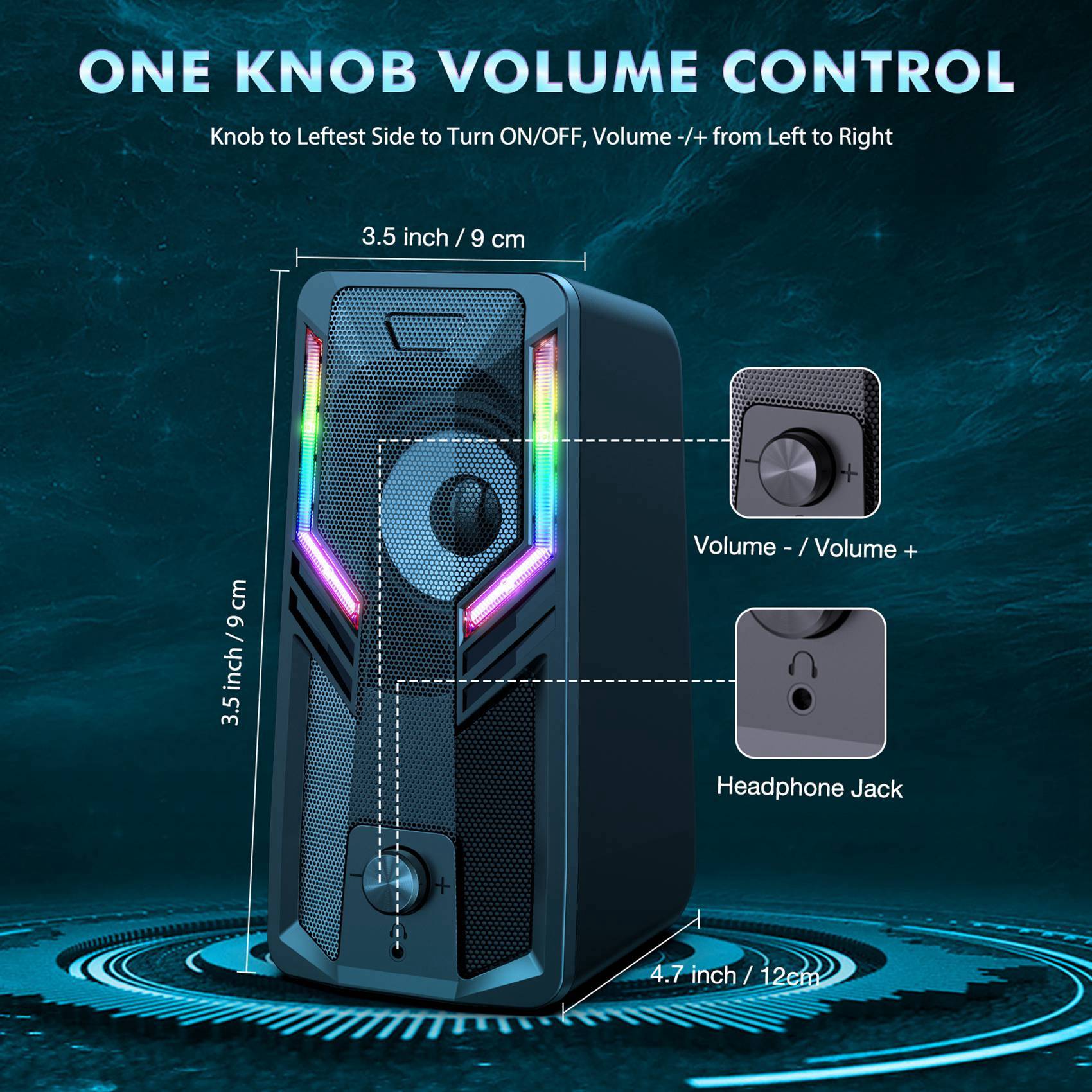 Computer Speakers 2.0 Stereo Volume Control with Rgb Lights USB Powered Gaming Speakers for Desktop/Phone/. 