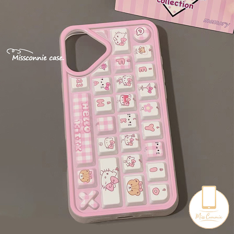 Fashion Lovely Color Bear Bunny Hello Kitty Keyboard Case Compatible for IPhone 16 13 11 15 14 12 Pro Max 13 15 16 12 14 Pro Luxury Stress Relief Entertainment 3D Keyboard Case. 