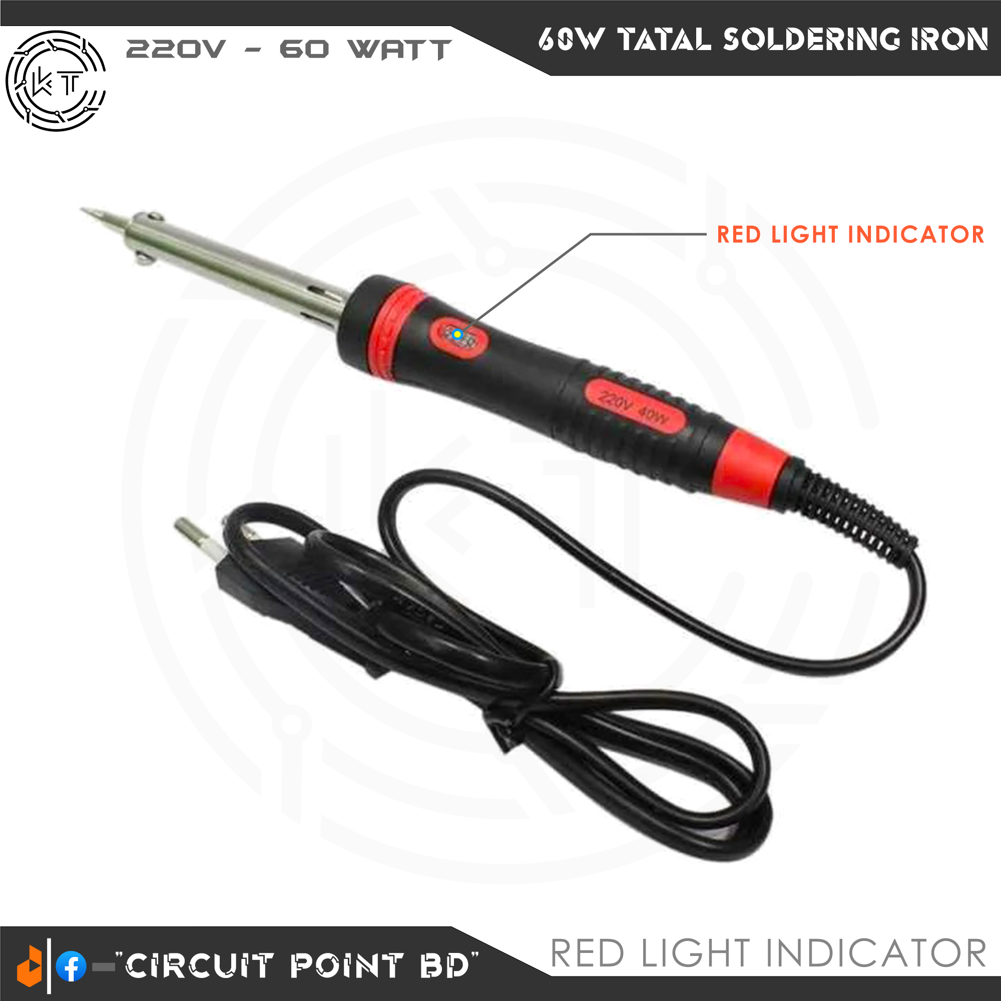 Soldering iron Tatal 60 Watt 220V with Red Light indicator. Highquality Product for Repairing Solder and DIY Electric and Electronics Project.