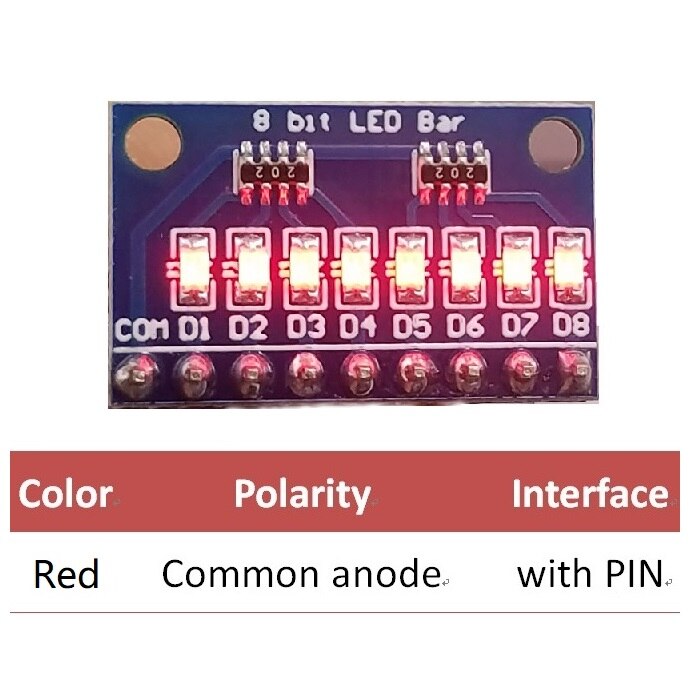 【happy one】5x 3.3V 5V 8 Bit Blue/Red LED indicator Module diy kit for Arduino NANO UNO raspberry pi 4. 