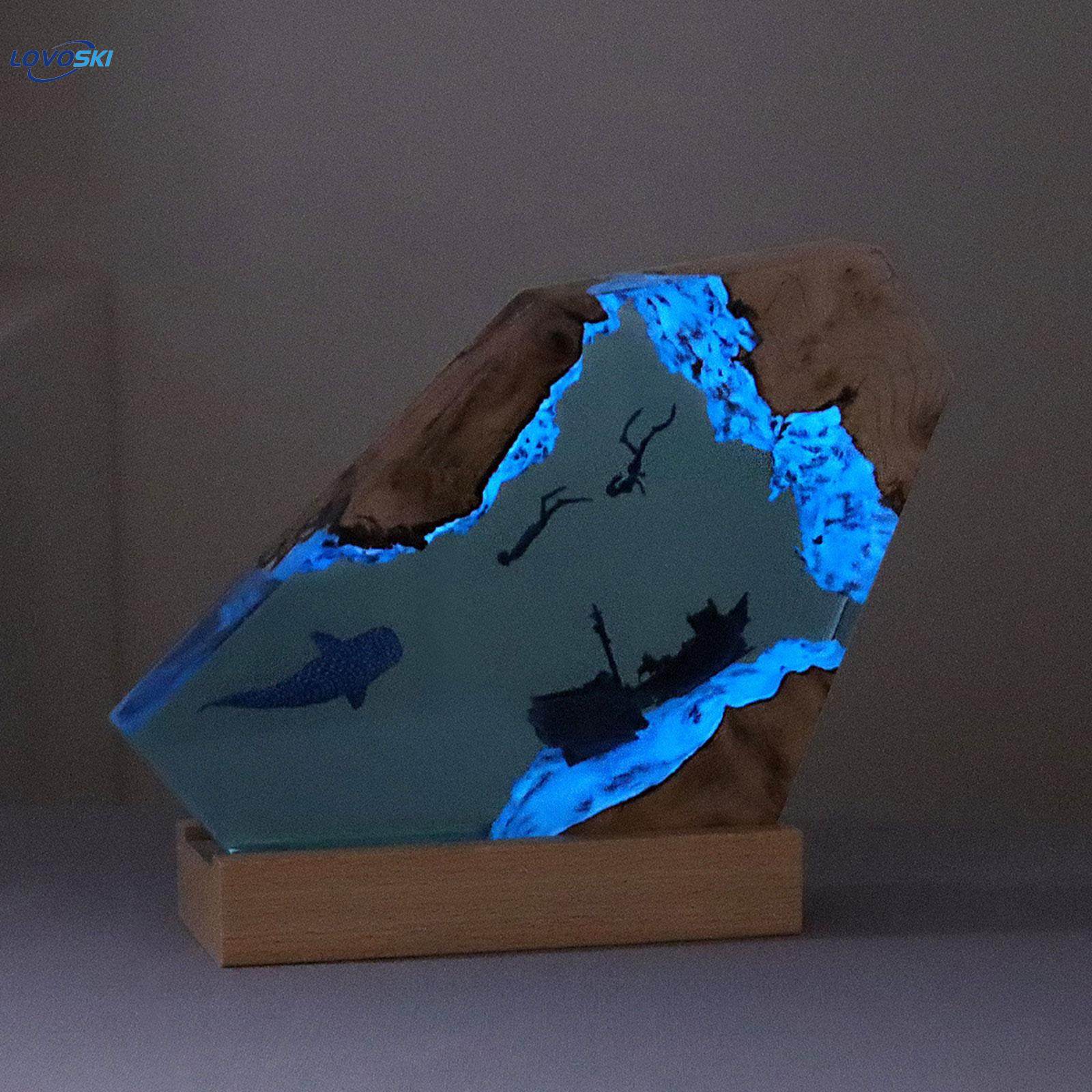 Epoxy Resin Desk Lamp Light Deep Diving Underwater Scene Decorative with USB