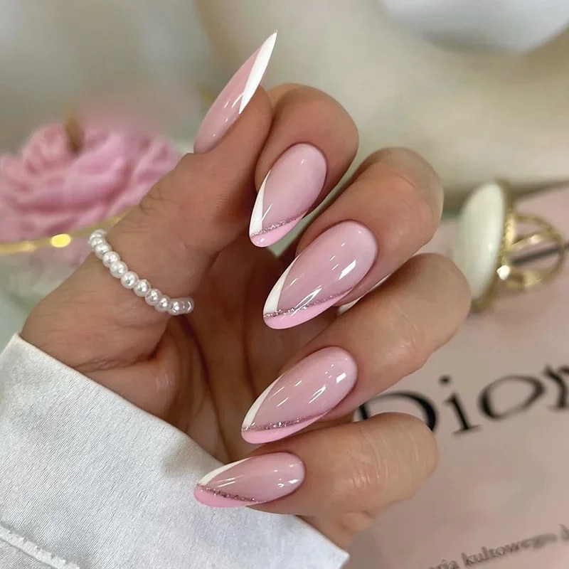 24Pcs/Set Khaki Gradient Wearable Nails Long Ballet Glossy Press on Acrylic Nails Artificial Full Coverage Stick on Nails. 