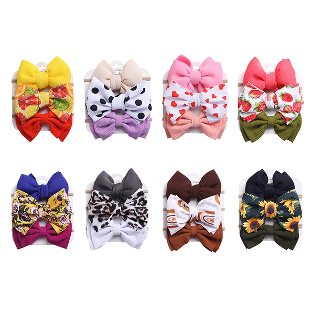 3Pcs/Set Solid Cotton Baby Headband with Card Heart Striped Print Bow Tie Knot Hair Band For Girls Headwrap Newborn Accessories. 