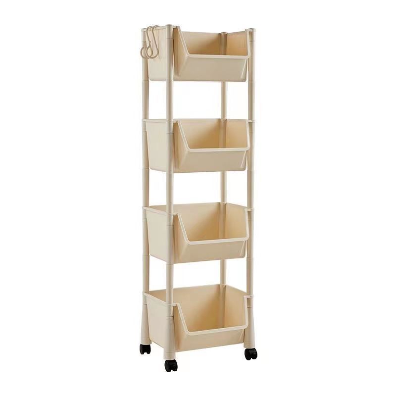 Plastic mobile bookshelf, multi-layer floor shelves, wheeled trolley storage racks, desktop storage cabinets, layered shelves. 