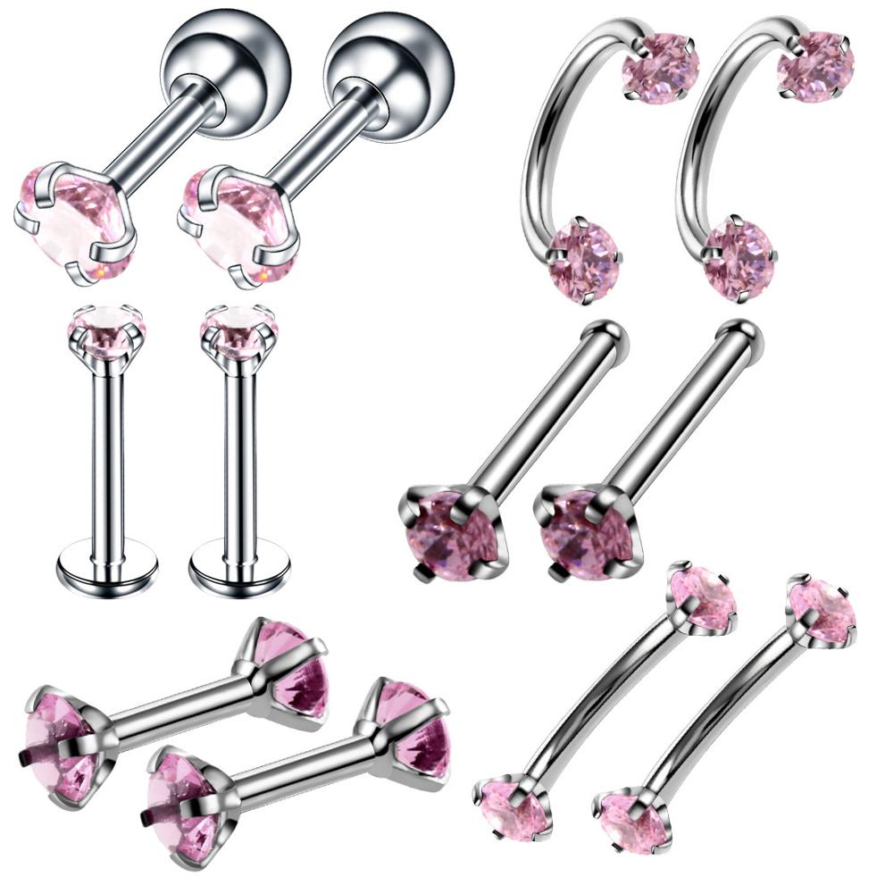 Gofei Brand 12PCS/Set Crystal Labret Piercing Lip Nose Ring Eyebrow Piercing Helix Tragus Piercing Earring Stud Pircing Kit. 