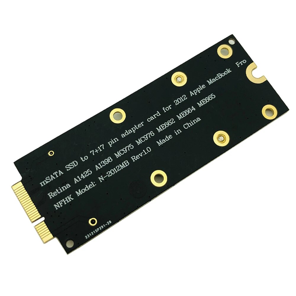 New mSATA SSD To SATA 7+17 Pin Adapter Card 2012 for MacBook Pro MC976 A1425 A1398. 