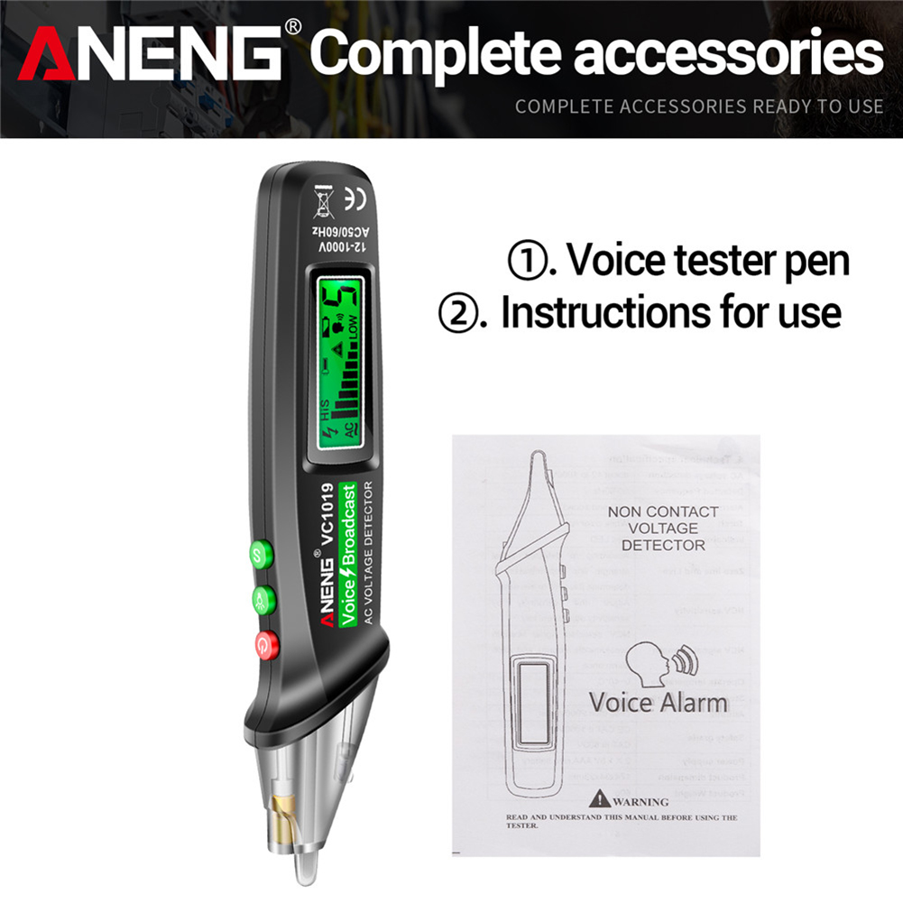 ANENG VC1019 DC AC Test Pen Voice Broadcast Voltage Detector 12-1000V Volt Current Non-Contact Pen Electric Tester Meter Tool. 