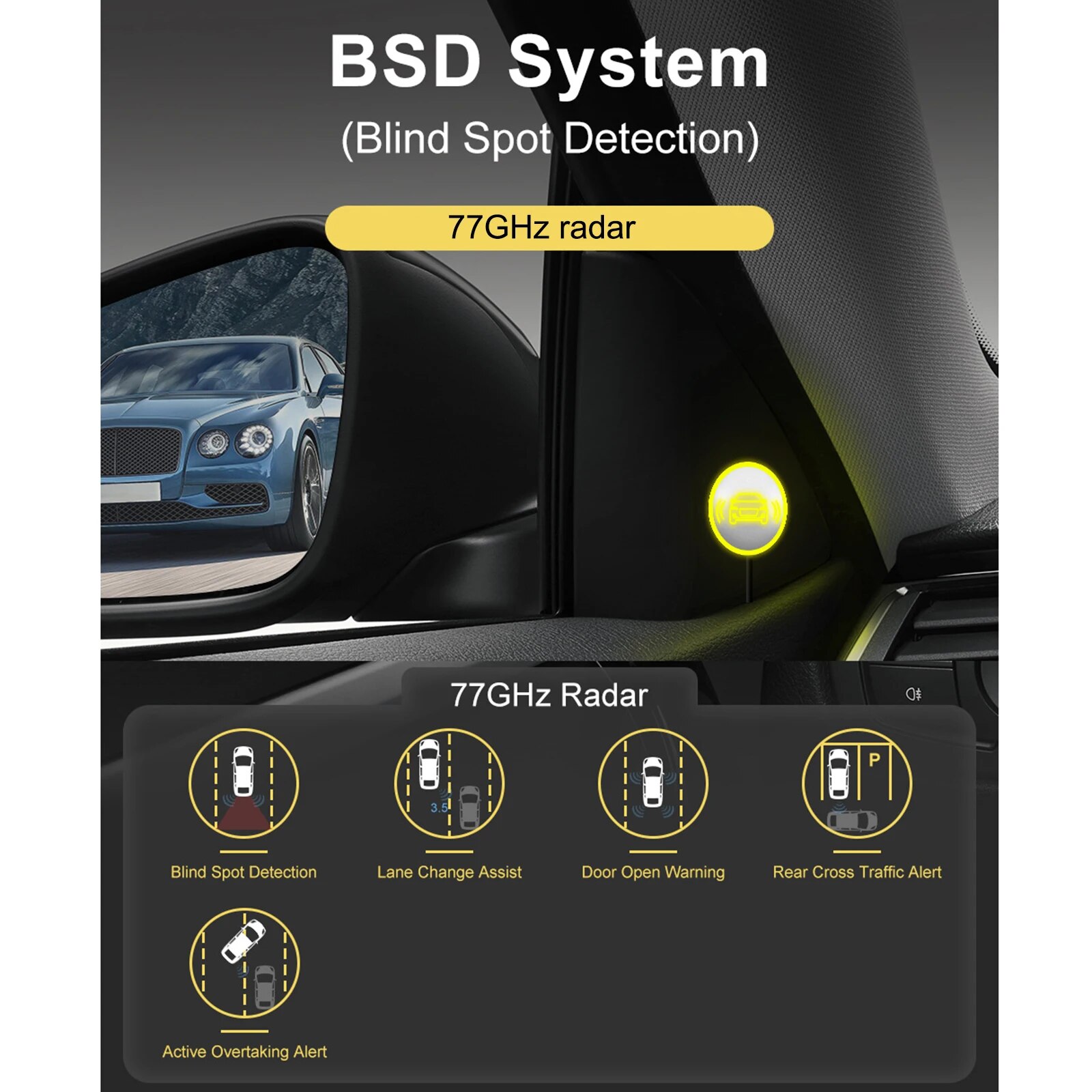 BSD Blind Spot Detection System 77Ghz Millimeter Wave Radar Change Lane Safer BSM Blind Spot Monitoring Assistant Safety Driving. 
