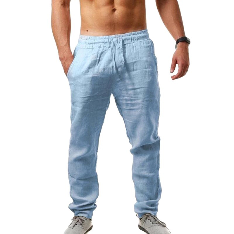 Men lyester Trousers Summer Pants 3XL Casual Male Solid Elastic Waist Straight Loose Pants Plus Size. 
