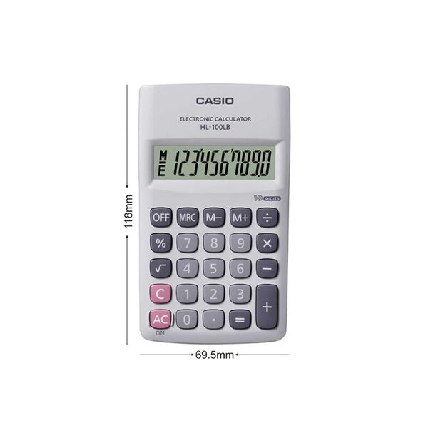 Casio HL100LB Battery Powered Basic Calculator - Grey