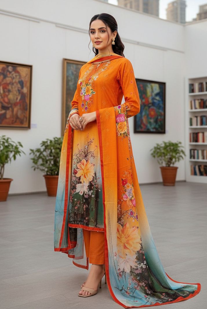 Sequence Indian Unstitch Cotton Three Piece Women's Shalwar Kameez 3 Piece
