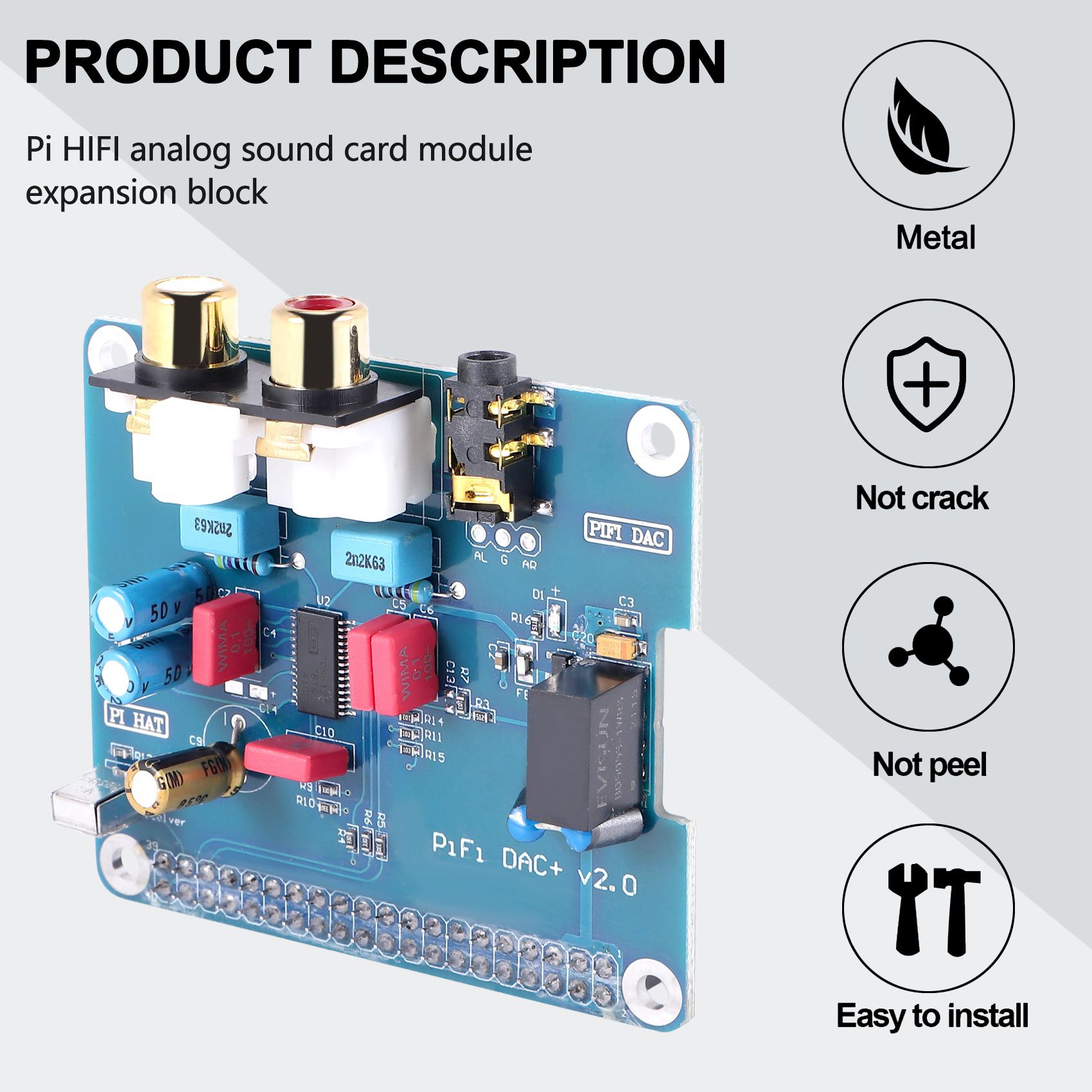 PIFI Digi DAC+ HIFI DAC Audio Sound Card I2S interface for Raspberry pi 3 2 Model B B+ Digital Audio Card Pinboard V2.0 Board SC08. 