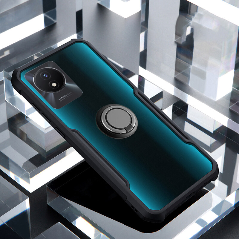 Phone Case VIVO Y02 Back Cover Hard Clear Transparent Shockproof Handphone Cases Casing hp for VIVO Y02 Cover Cases Car Magnetic Navigation Holder Ring Cover. 