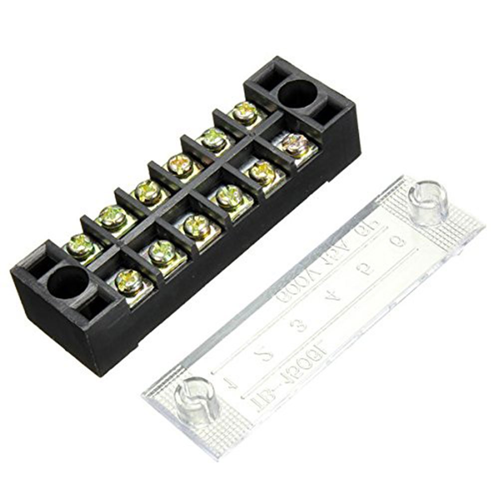 Terminal Block With Cover Connector TB-2506 600V 25A 6-Pole Double Row Screw Fixed Barrier Wire Crimp 6 Position Panel Mount. 