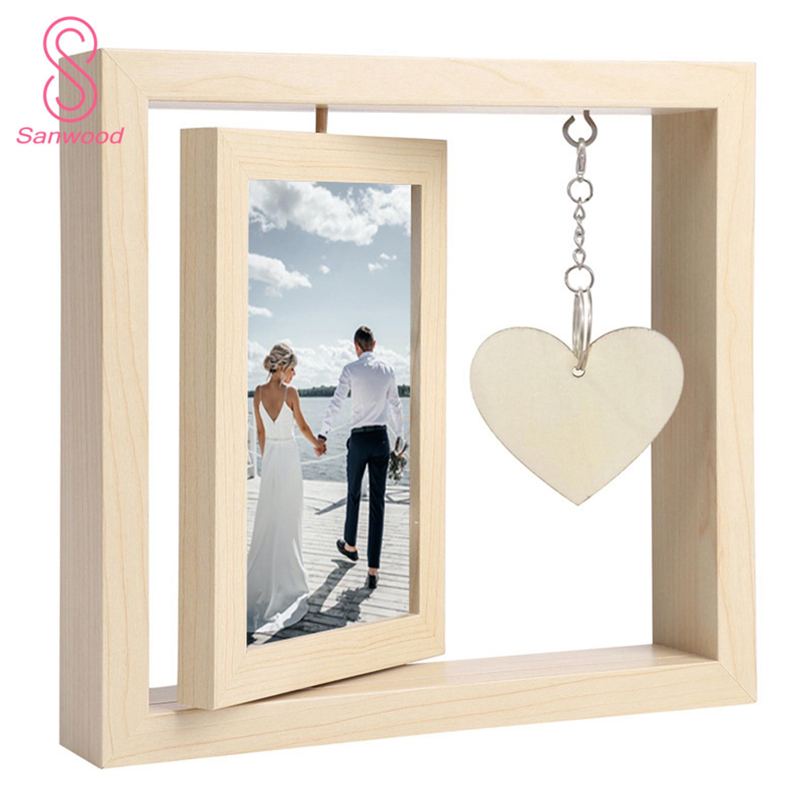 art-shaped Pendant Photo Frame Double Sided Rotating Wooden Picture Frame with Engravable art Pendant Home Decor Double-sided Photo Frame. 