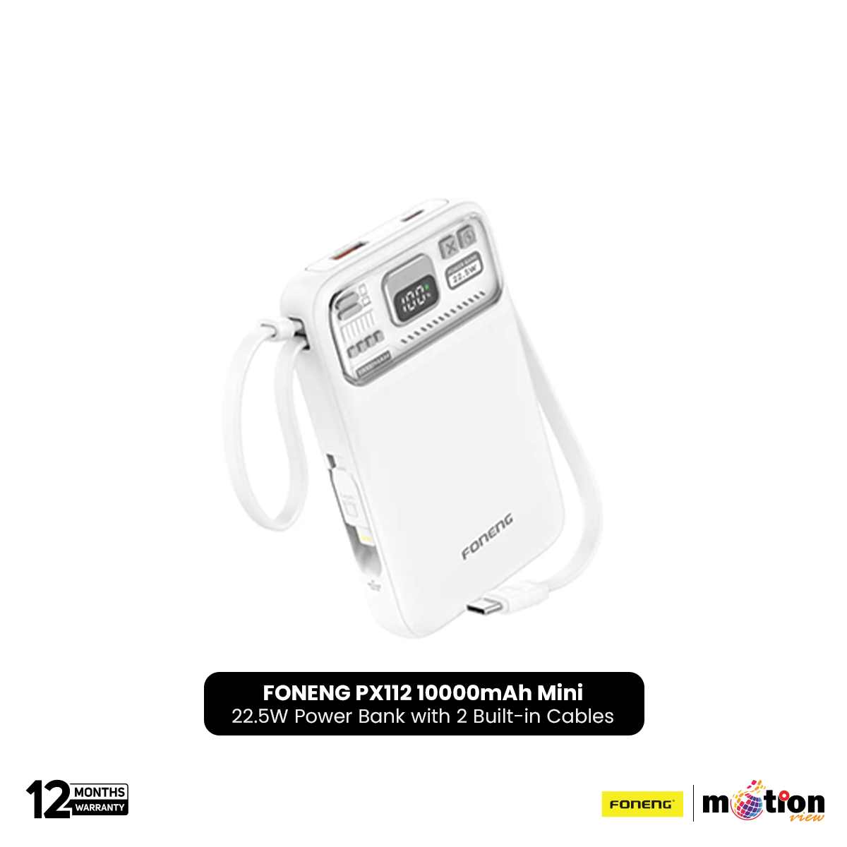 FONENG PX112 10000mAh Mini 22.5W Magnetic Wireless Power Bank with 2 Built-in Cables