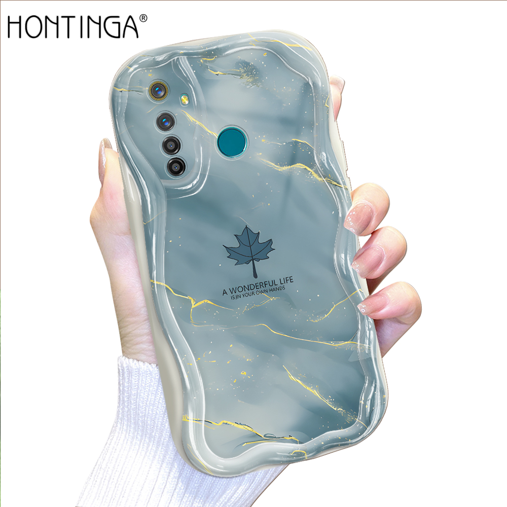 Hontinga for Realme 5 Pro Back Cover Maple Leaf Marble Cream Texture Phone Case Wavy Edge Soft Silicone Cover