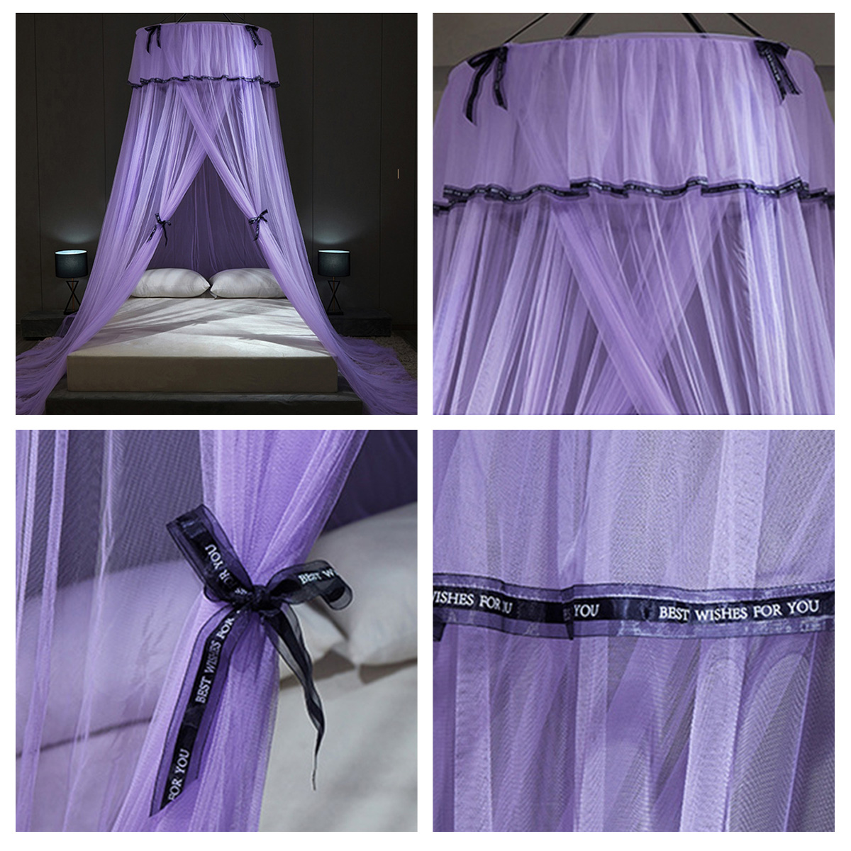 Comfortable Ceiling-Mounted Mosquito Net Free Installation Home Dome Foldable Bed Canopy For 1.2-1.8M Bed. 