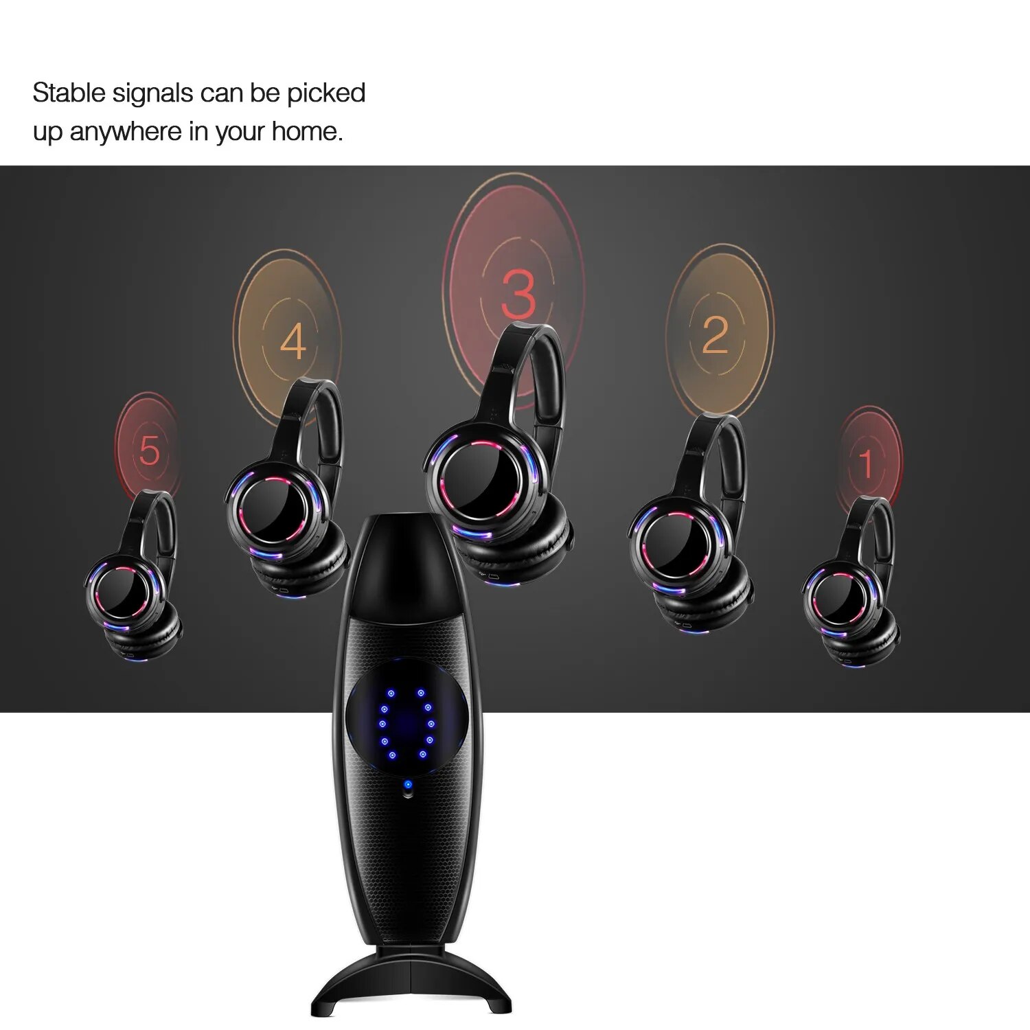 Silent Disco Headphones set -20pcs LED Rechargeable RF Wireless Receivers with 2 Transmitters. 