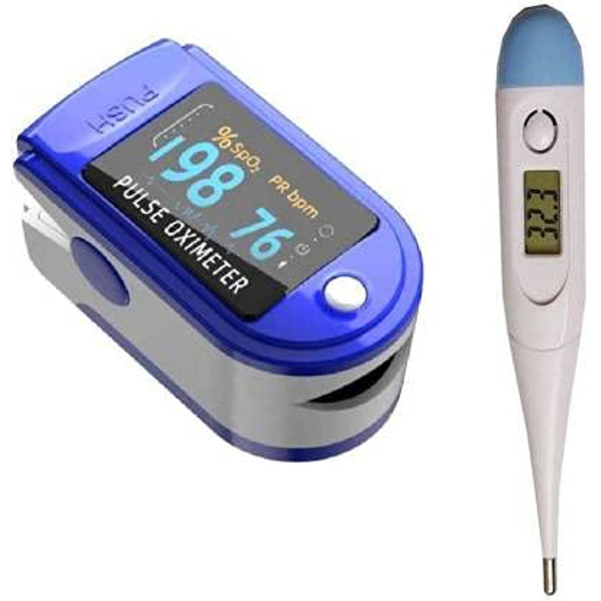 Pulse Oximeter Fingertip And thermometer, Blood Oxygen Saturation Monitor Fingertip Blood Oxygen Meter Finger Oximeter, O2 Monitor Finger for Oxygen (Blue) Combo Offer