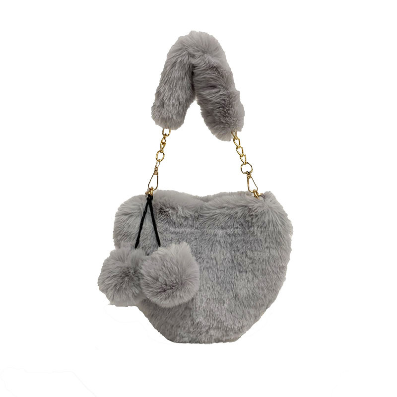Korean version of plush heart-shaped peach heart bag autumn and winter new plush bag ins one-shoulder cross-body hand-chain women's bag. 