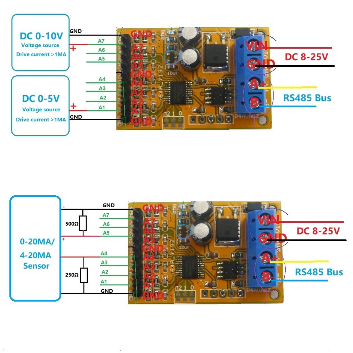 【linfang store】7ch 5V 10V Analog Voltage acquisition Sampler ModBus Module for PLC Oscilloscope ADC 4-20ma Sensor