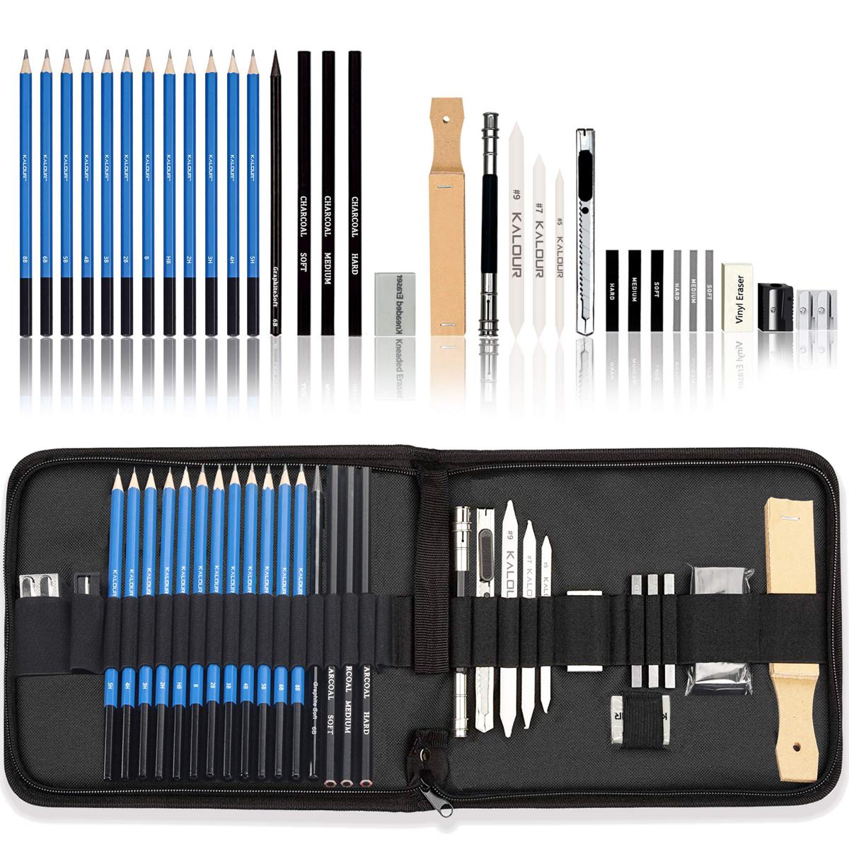 Drawing Sketching Pencil Set, 33pcs Art Sketching And Drawing Pencil Set Includes Sketch Pencils, Graphite Charcoal Sticks And Accessories in Zipper Case, Best Gift For Students & Artists