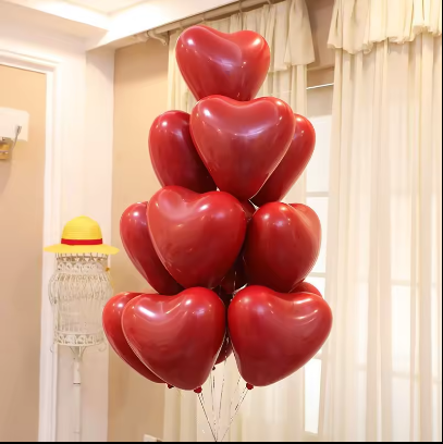 10pcs Heart Shaped Red Latex Balloons Are Unbreakable and Reusable.