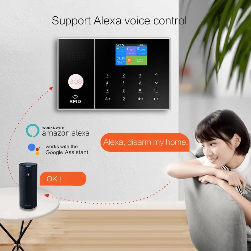 MULO Wifi GSM Alarm System For Home Wireless Security Burglar System Kit 2G Smart Life Tuya App Control Work With Alexa. 