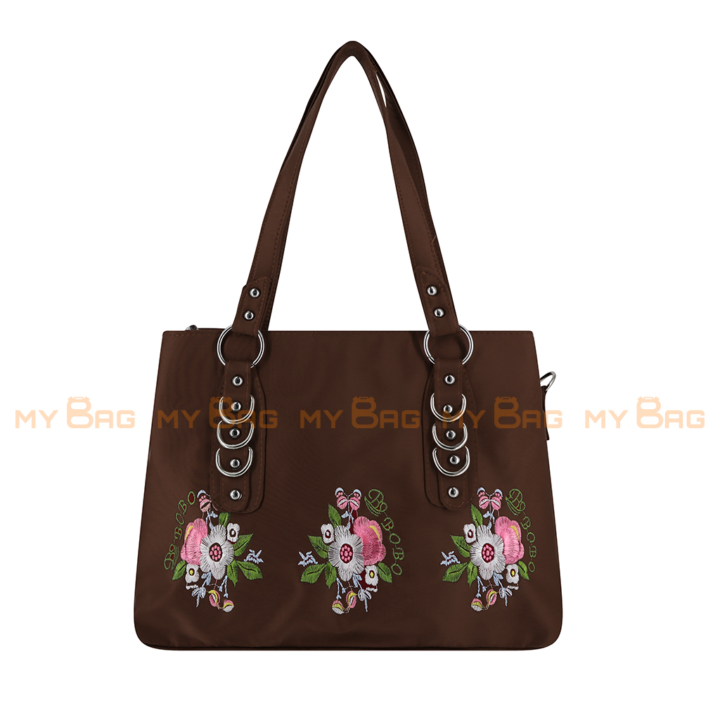 Chocolate Flower Embroidered Handbag For Women (BOBO-01) Daraz