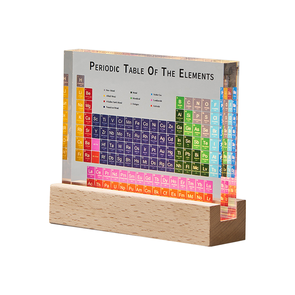 GC Periodic Table With Light, Acrylic Periodic Table Ornaments With 83 Kinds Of Real Elements And Wooden Stand, Home Decor For Science Lovers Students Gifts