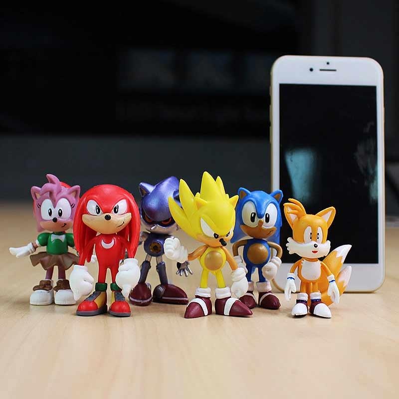 6pcs Set Toys Sonic the Hedgehog Amy Tails Mephiles Knuckles 2.4in PVC Figure Model（Random） - intl. 