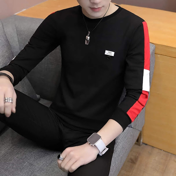 Black Cotton Full Sleeve T Shirt For 