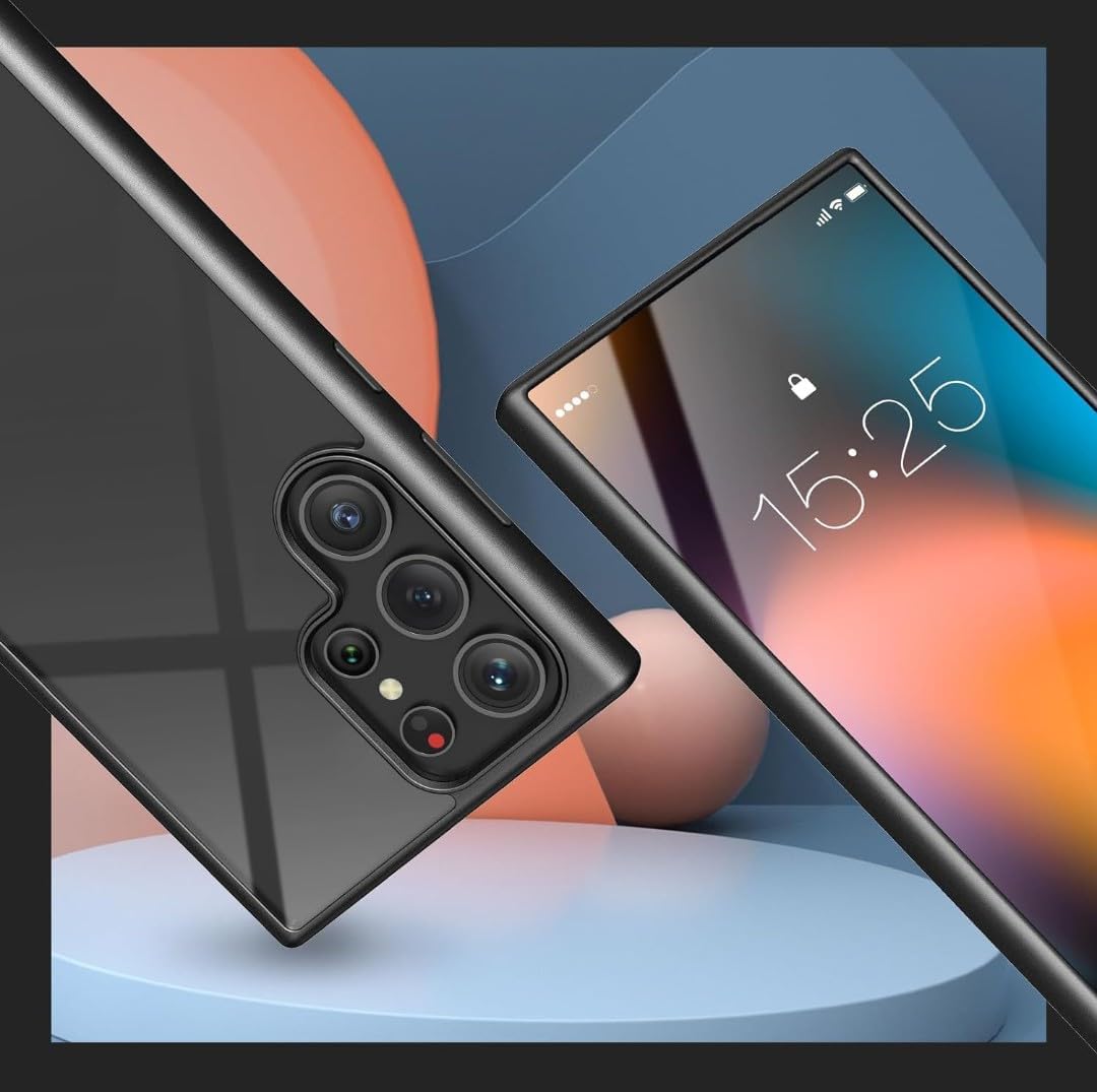 For Samsung Galaxy S24 Ultra Magic Mask Q Series Clear Case Compatible Case Shockproof Hard PC Soft Silicone Transparent Protective Slim Hard Back Cover with Silicone Frame- Black. 