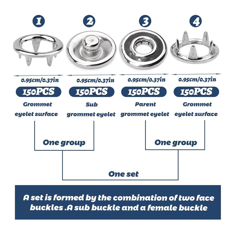 150 Sets Snap Button 9.5Mm Open Snap Button Snap Fasteners Kit Snaps Buttons Silver for Sewing and Crafting,. 