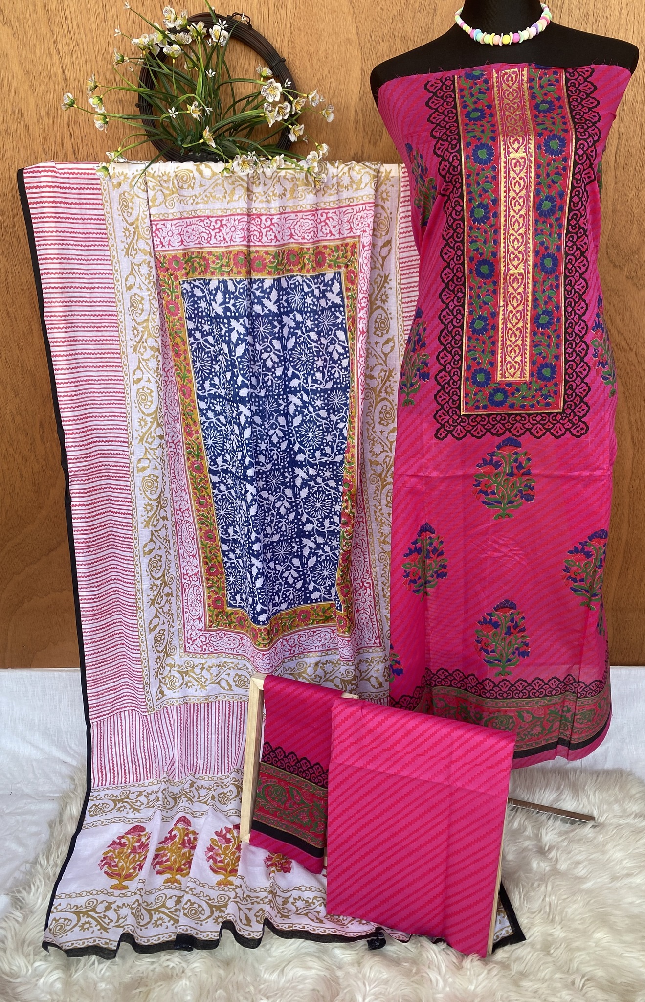 New Block Print Cotton Three Piece For Women