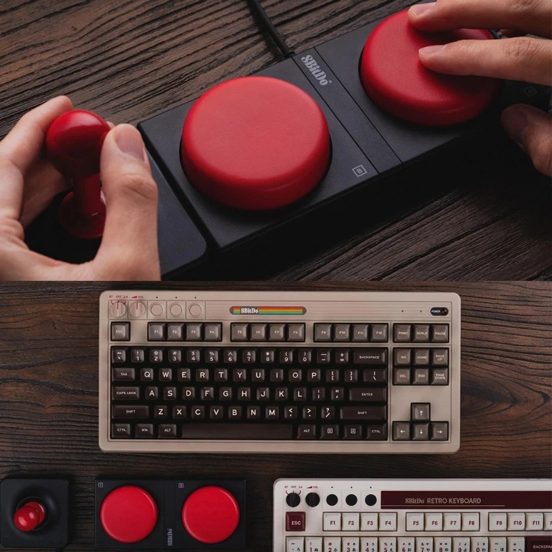 8BitDo Retro Mechanical Keyboard C64 Edition Bluetooth/2.4G/USB-C Hot Swappable Gaming Keyboard with 87 Keys for Windows Android. 