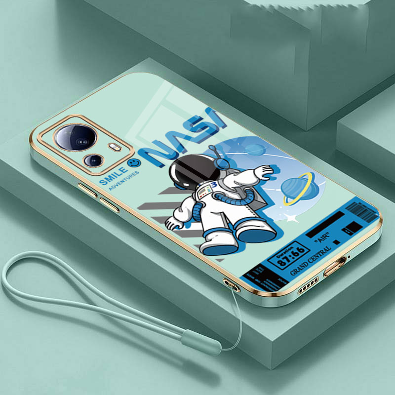 Xiaomi 13 12 Pro 13 12 Lite Xiaomi 12T 11T Pro Xiaomi 11 Lite 5G NE Smile Astronaut NASA Pattern Case Full Camera Cover Glossy Square Edge Shockproof Casing. 
