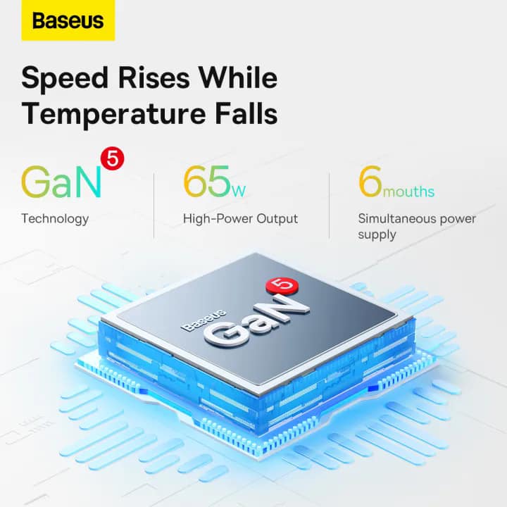 Baseus GaN Charger Gan5 Pro Power Combo Digital Power Strip 3AC 1U 1C Retractable-C 65W with 1.5m power cord CN Black. 