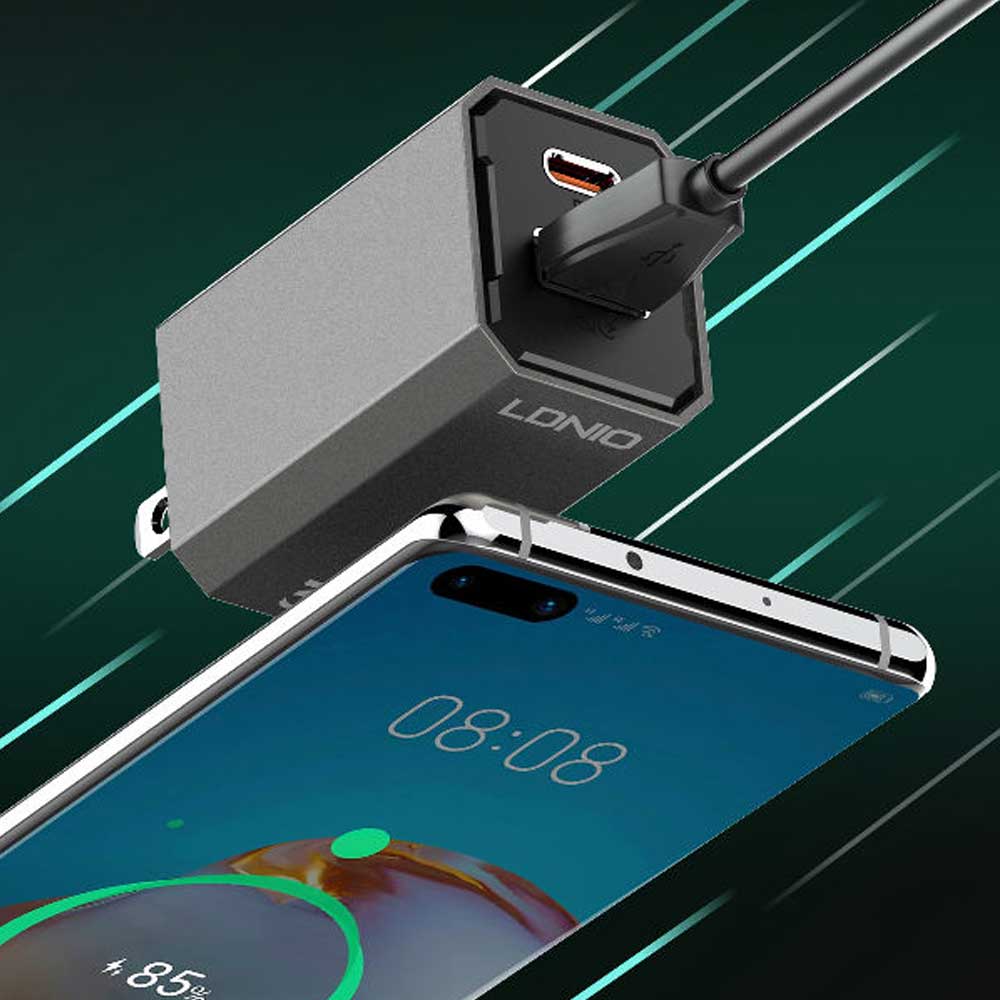 LDNIO 30W PD3.0 usb-c+USB-A fast wall Charger whit Type-C Cable A2527C - Black. 