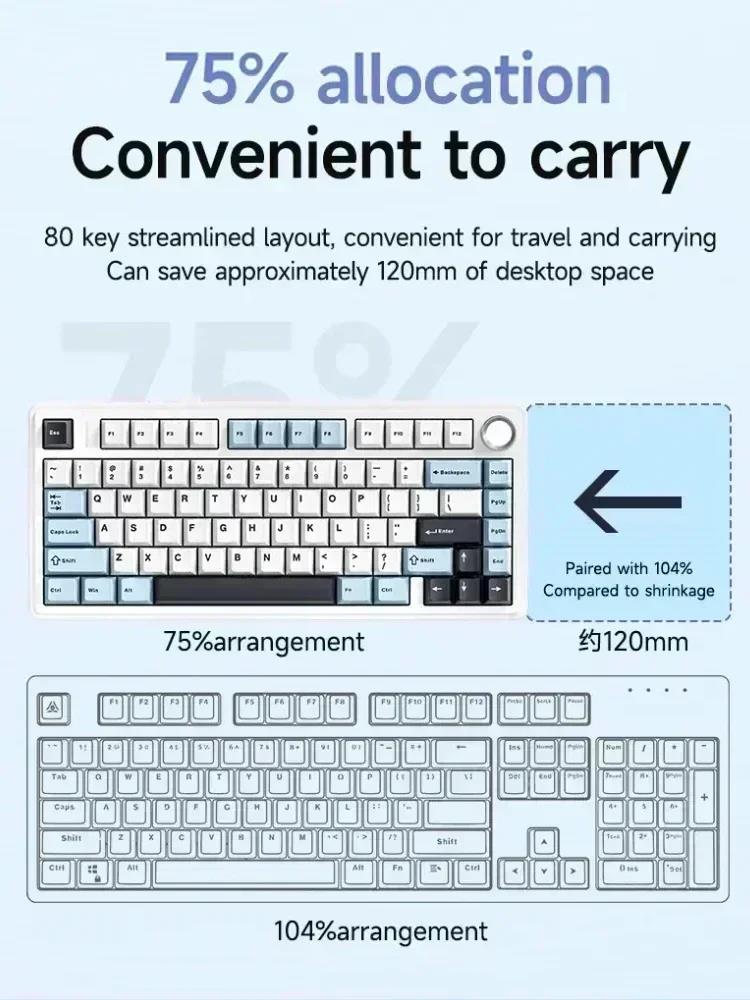 AULA F75 Wireless Mechanical Keyboard Bluetooth 2.4G Hot Swap 3 Mode Gamer Keyboard RGB Backlight Customized Gaming Keyboard. 