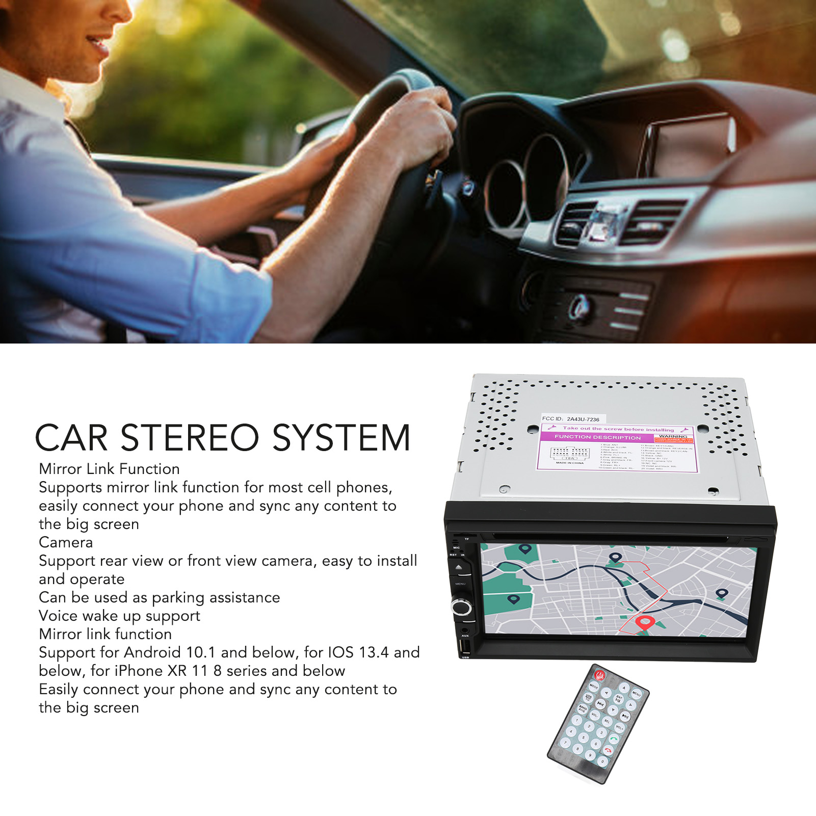 6.95in Car Multimedia Player Custom Equalizer LCD Touch Screen Voice Helper Dual Cameras Car DVD Player for Android. 